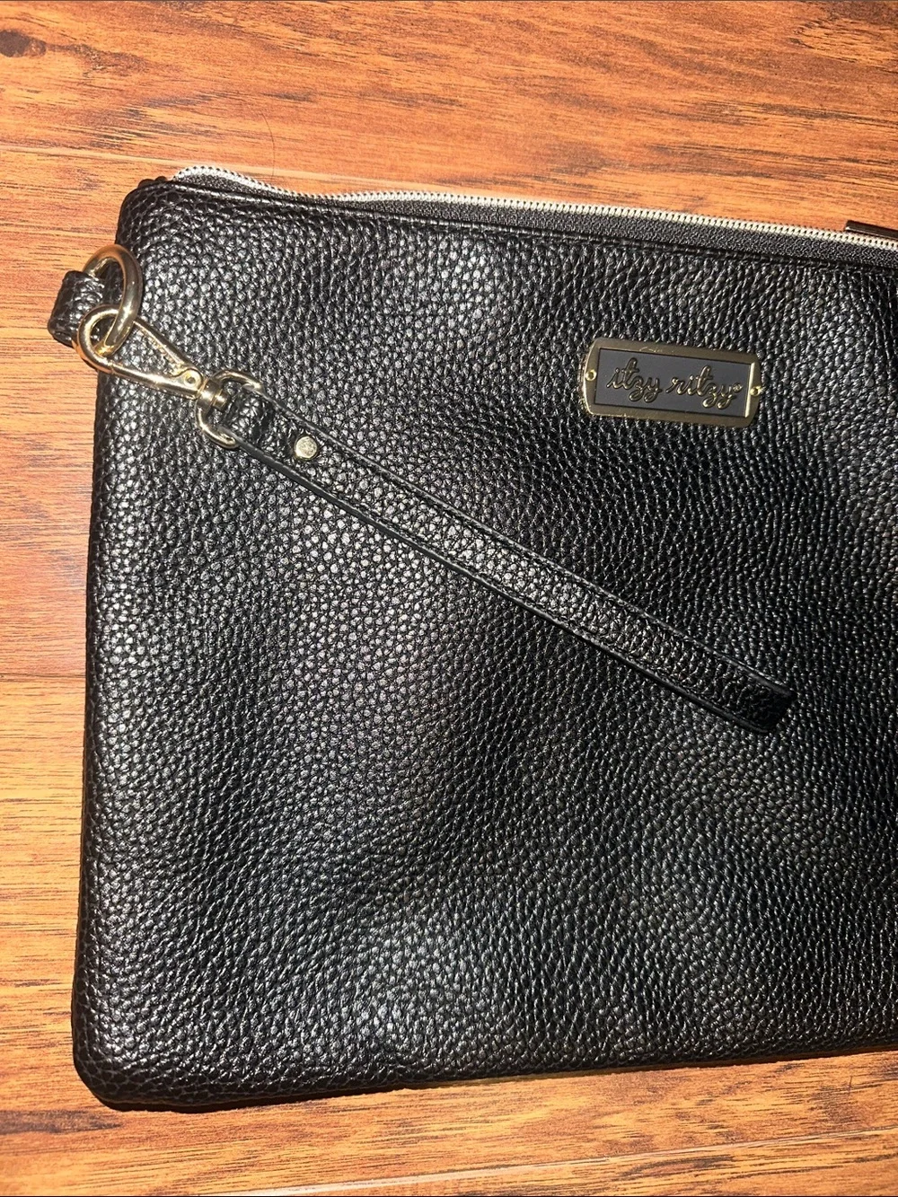 Itzy Ritzy Black Leather Wristlet Diaper Changes on the go